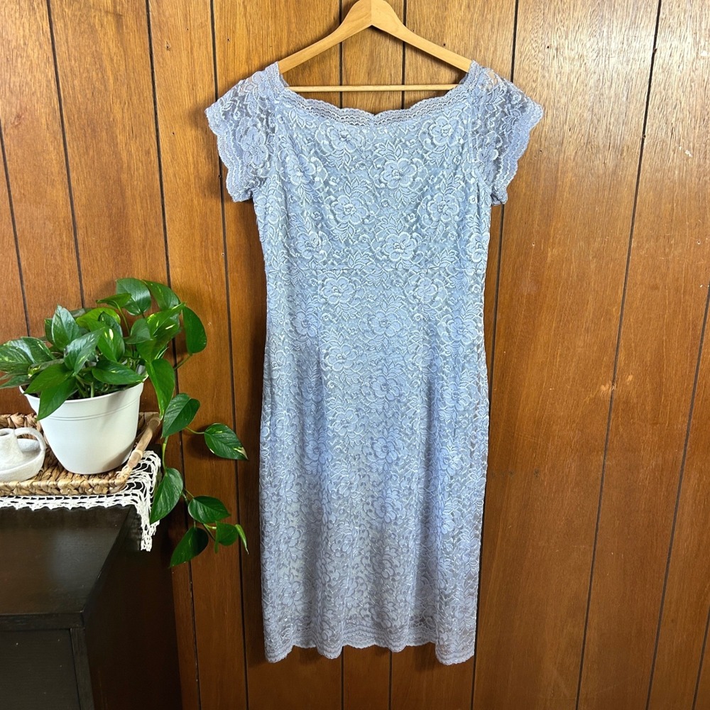 Vintage Worthington Light Blue Lace Dress Off Shoulder Short Sleeve Feminine